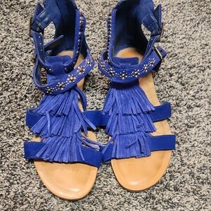 Blue Fringe Sandals